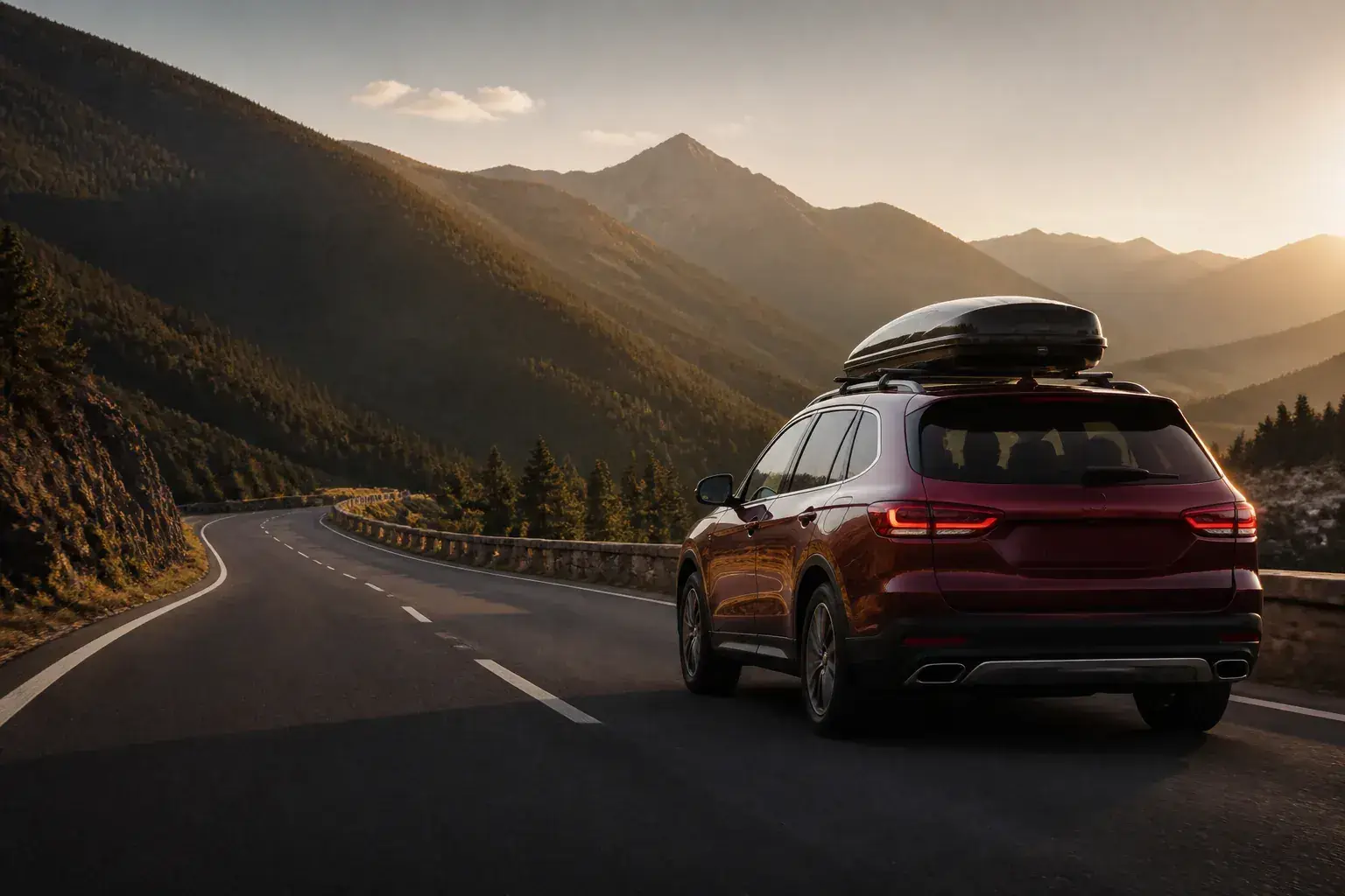 SUV rojo recorriendo una ruta de montaña para un viaje familiar